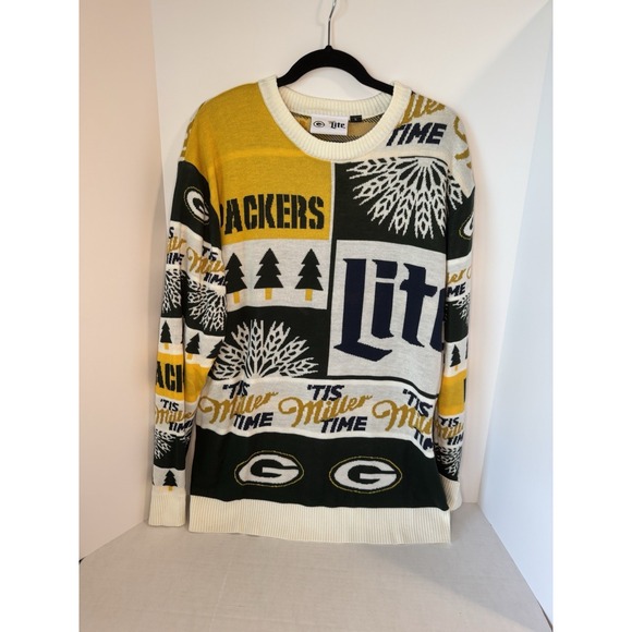 Green Bay Packers Football Miller Light Ugly Christmas Sweater Size XL New - Picture 1 of 4